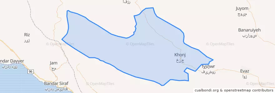 Mapa de ubicacion de Khonj County.