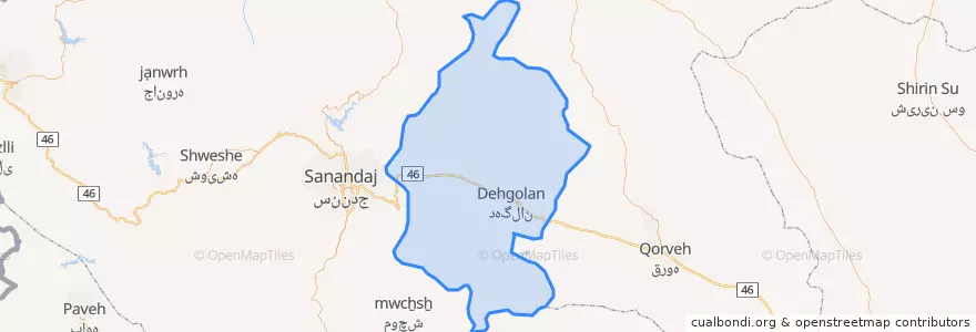 Mapa de ubicacion de Dehgolan County.