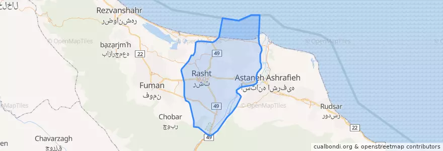 Mapa de ubicacion de شهرستان رشت.