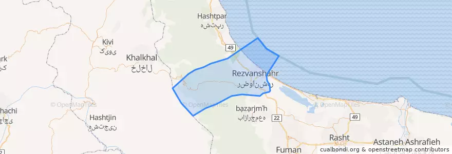 Mapa de ubicacion de Rezvanshahr County.