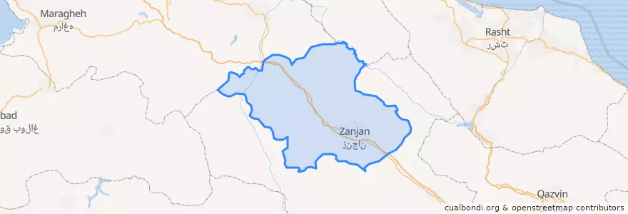 Mapa de ubicacion de شهرستان زنجان.