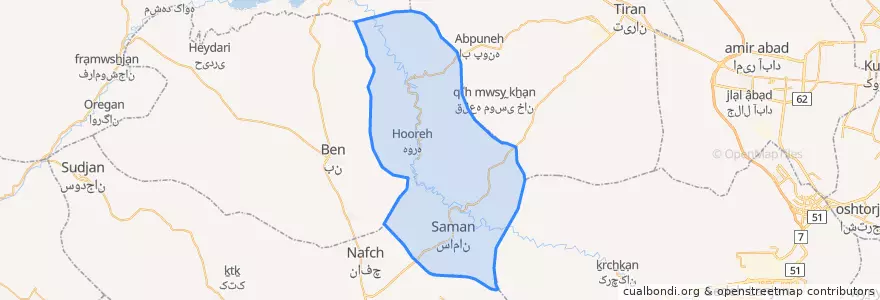 Mapa de ubicacion de شهرستان سامان.
