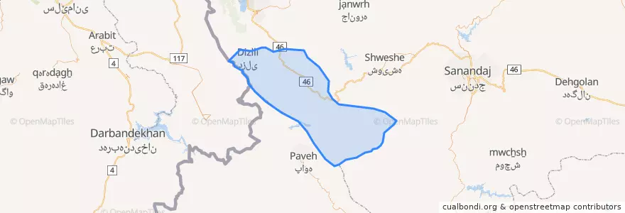 Mapa de ubicacion de شهرستان سروآباد.