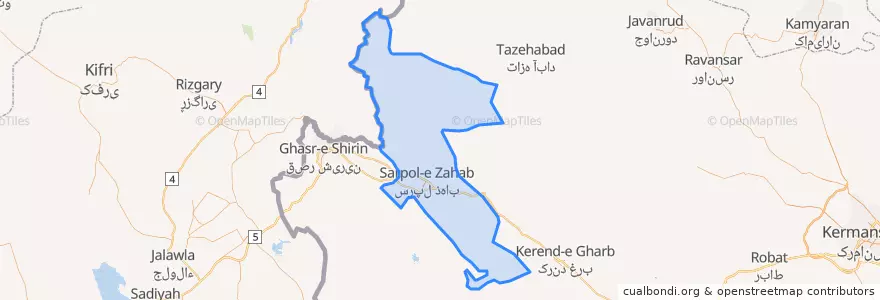 Mapa de ubicacion de Sarpol-e-Zahab County.
