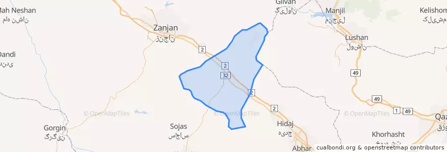 Mapa de ubicacion de Soltanieh County.