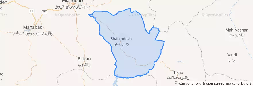 Mapa de ubicacion de Shahin Dezh County.