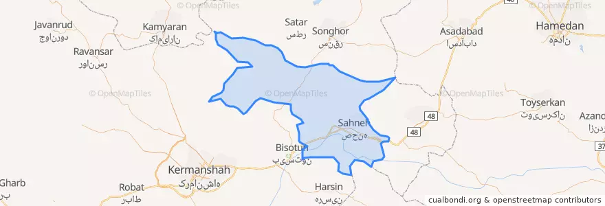 Mapa de ubicacion de شهرستان صحنه.