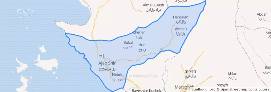 Mapa de ubicacion de شهرستان عجب شیر.