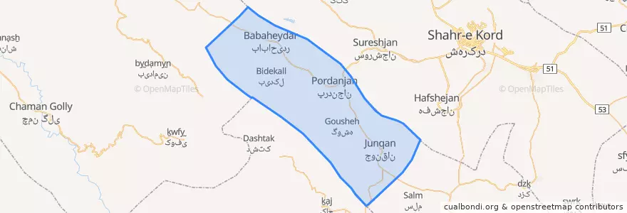 Mapa de ubicacion de شهرستان فارسان.