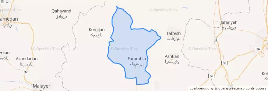 Mapa de ubicacion de Farahan County.