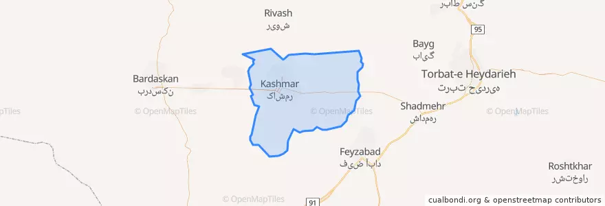 Mapa de ubicacion de Kashmar County.