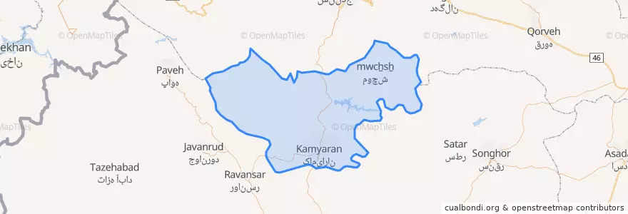 Mapa de ubicacion de Kamyaran County.