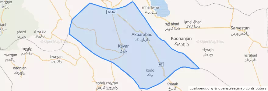 Mapa de ubicacion de شهرستان کوار.