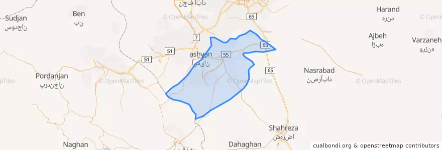 Mapa de ubicacion de شهرستان مبارکه.