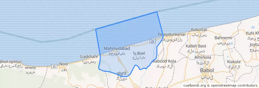 Mapa de ubicacion de شهرستان محمودآباد.