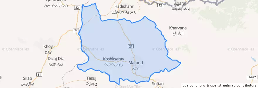 Mapa de ubicacion de شهرستان مرند.