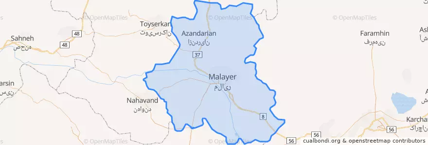 Mapa de ubicacion de شهرستان ملایر.
