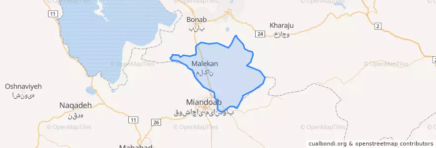 Mapa de ubicacion de شهرستان ملکان.