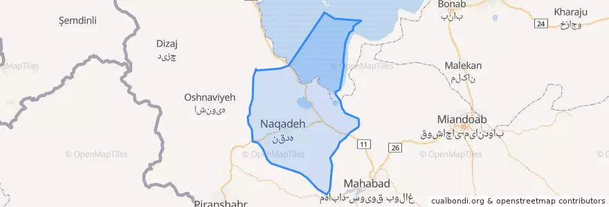 Mapa de ubicacion de Naqadeh County.