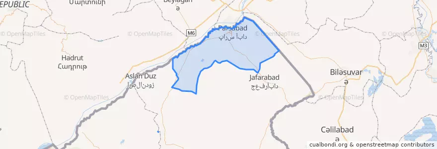 Mapa de ubicacion de شهرستان پارس آباد.