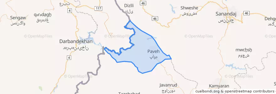 Mapa de ubicacion de شهرستان پاوه.