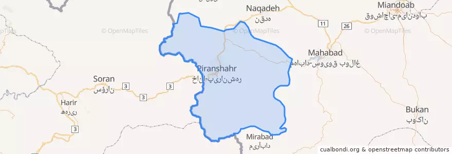 Mapa de ubicacion de Piranshahr County.