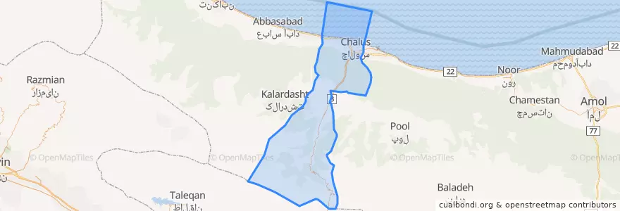 Mapa de ubicacion de شهرستان چالوس.