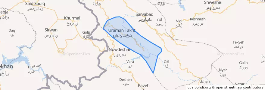 Mapa de ubicacion de بخش اورامان.