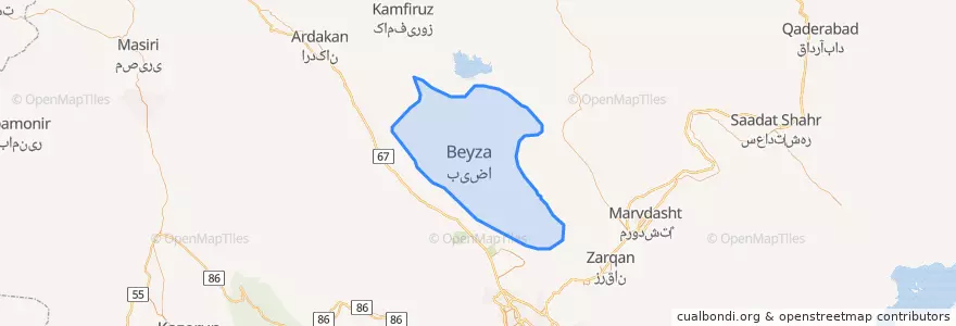 Mapa de ubicacion de شهرستان بیضا.