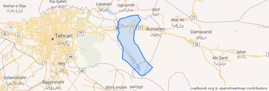 Mapa de ubicacion de بخش جاجرود.