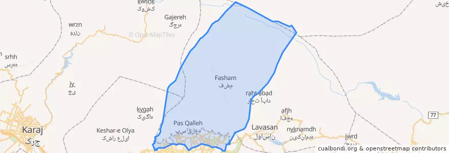 Mapa de ubicacion de بخش رودبار قصران.