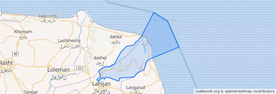 Mapa de ubicacion de بخش رودبنه.