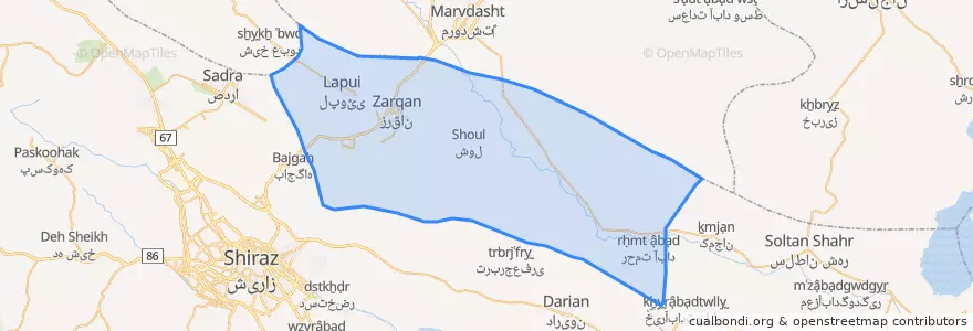Mapa de ubicacion de شهرستان زرقان.