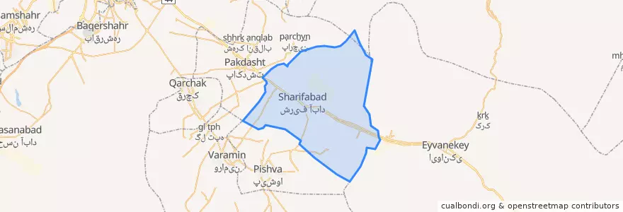 Mapa de ubicacion de بخش شریف آباد.