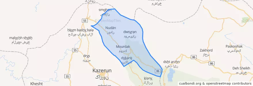 Mapa de ubicacion de بخش کوهمره.