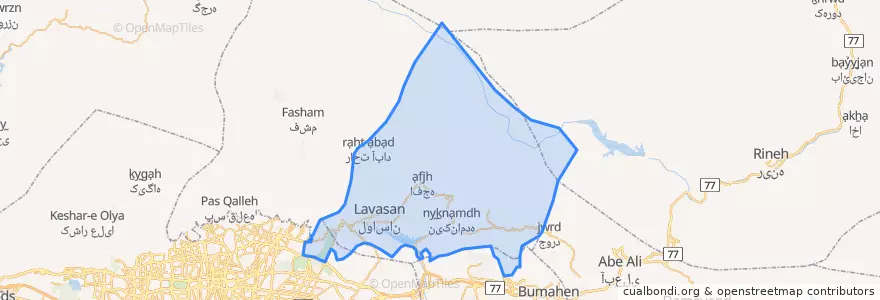Mapa de ubicacion de بخش لواسانات.