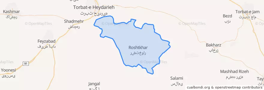 Mapa de ubicacion de بخش مرکزی شهرستان رشتخوار.