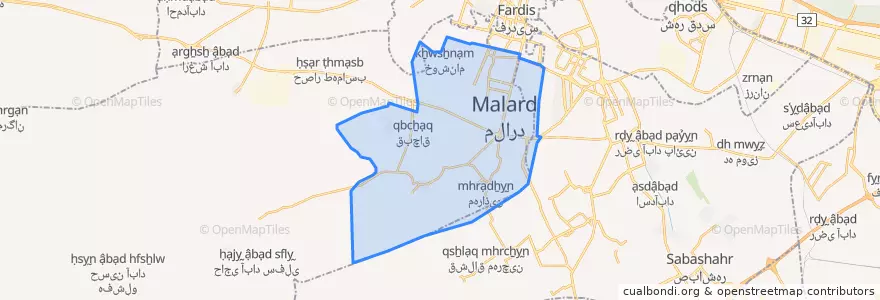 Mapa de ubicacion de بخش مرکزی شهرستان ملارد.