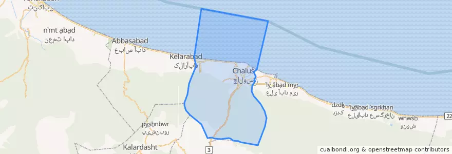 Mapa de ubicacion de بخش مرکزی شهرستان چالوس.