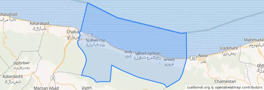 Mapa de ubicacion de بخش مرکزی شهرستان نوشهر.