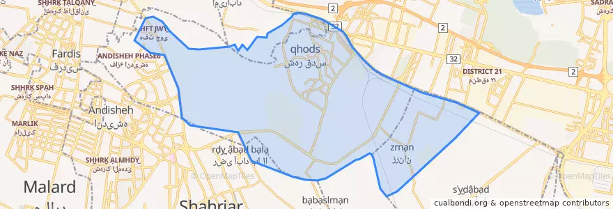 Mapa de ubicacion de بخش مرکزی شهرستان قدس.