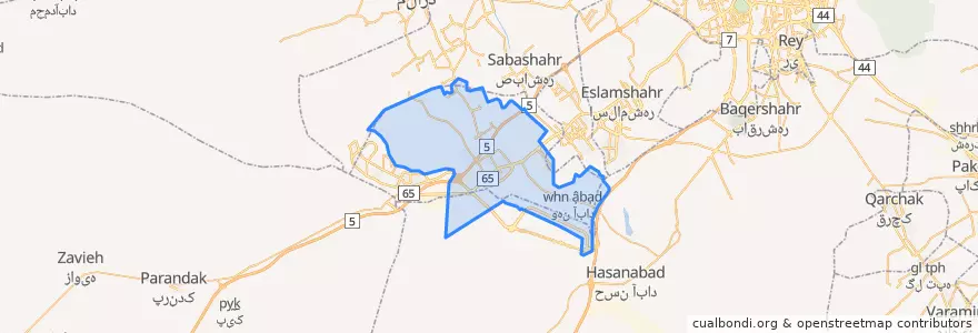 Mapa de ubicacion de بخش مرکزی شهرستان رباط کریم.