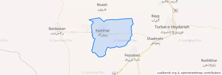 Mapa de ubicacion de بخش مرکزی شهرستان کاشمر.