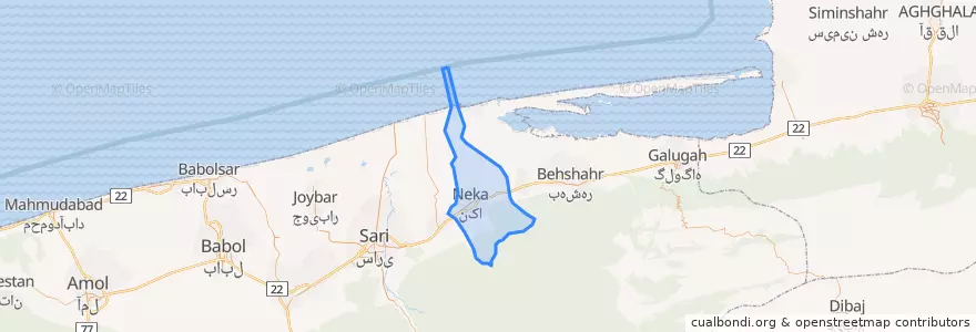 Mapa de ubicacion de بخش مرکزی شهرستان نکا.