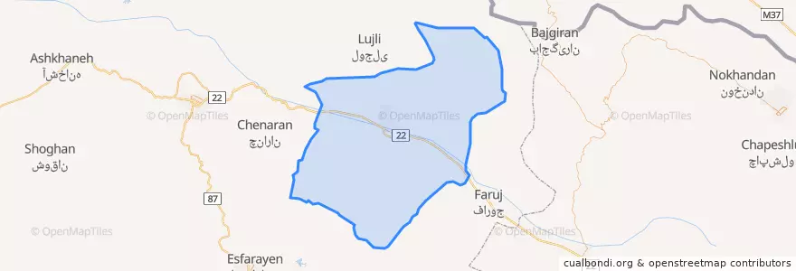 Mapa de ubicacion de بخش مرکزی شهرستان شیروان.