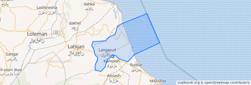 Mapa de ubicacion de بخش مرکزی شهرستان لنگرود.