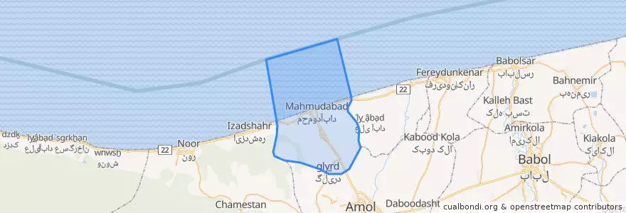 Mapa de ubicacion de بخش مرکزی شهرستان محمودآباد.
