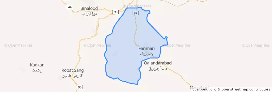 Mapa de ubicacion de بخش مرکزی شهرستان فریمان.