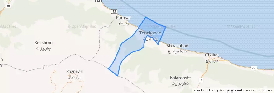 Mapa de ubicacion de بخش مرکزی شهرستان تنکابن.