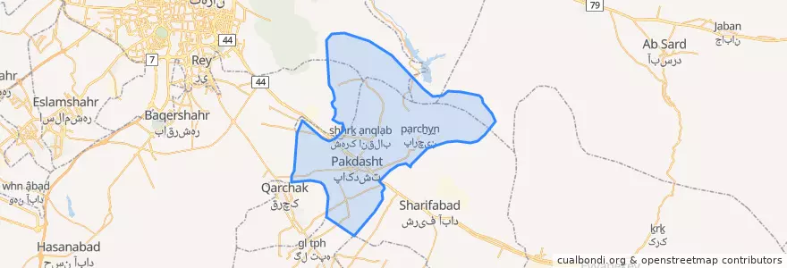 Mapa de ubicacion de بخش مرکزی شهرستان پاکدشت.